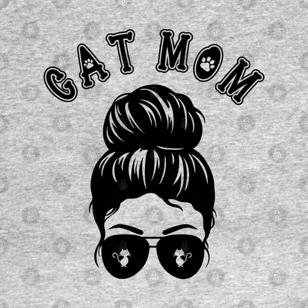 Cat Mom Messy Bun and Aviator Sunglasses Graphic design by AdrianaHolmesArt